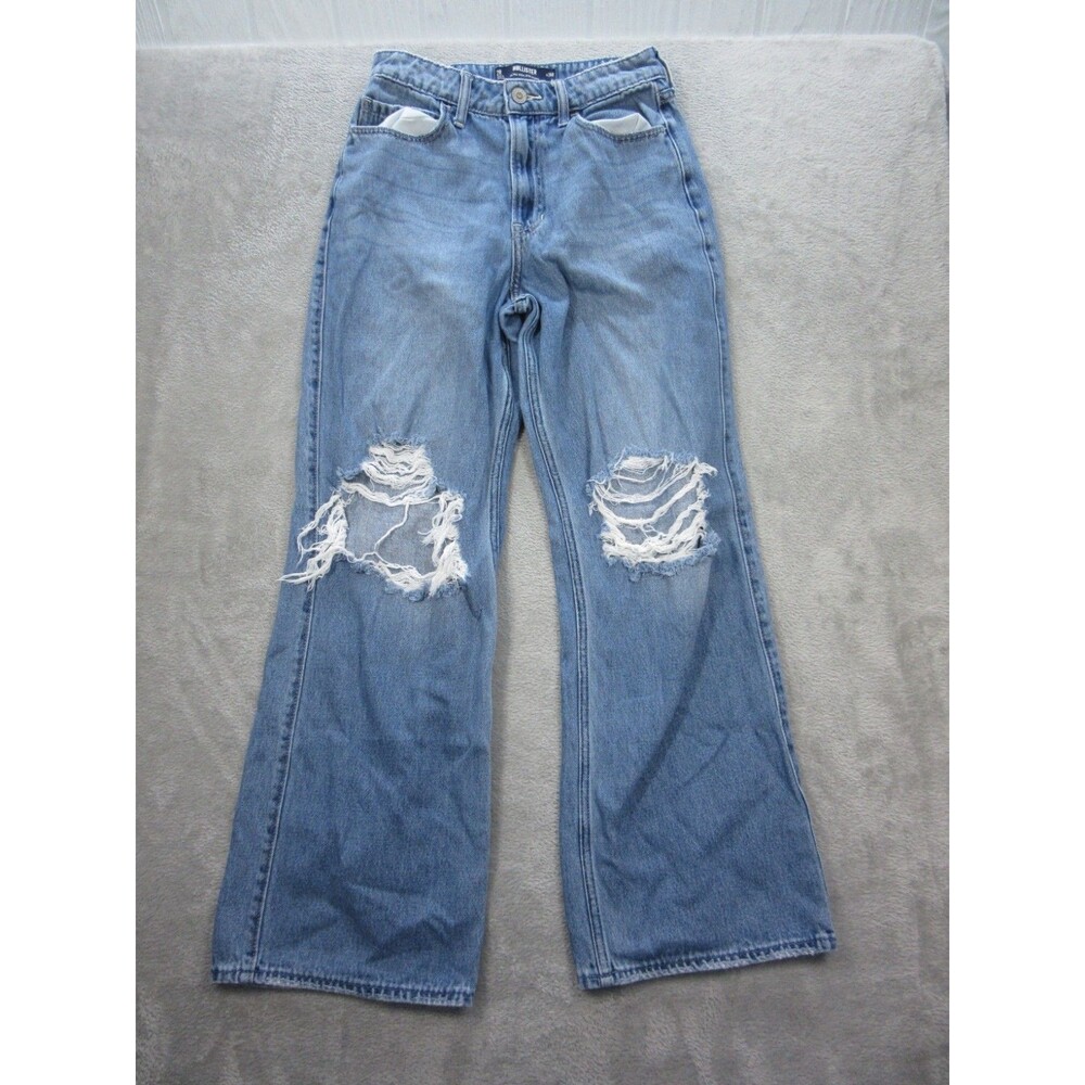 Hollister Jeans Womens Sz. 2 (Fits 26x28) Ultra High Rise Baggy Blue Distressed